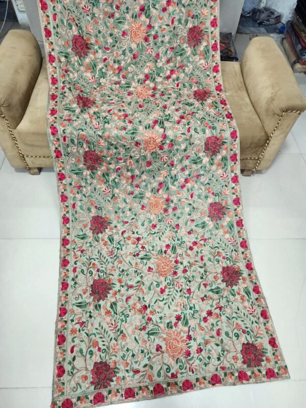 Crinkle Chiffon Aari Embroidered Dupatta Multi Color | Pista Green - Image 3