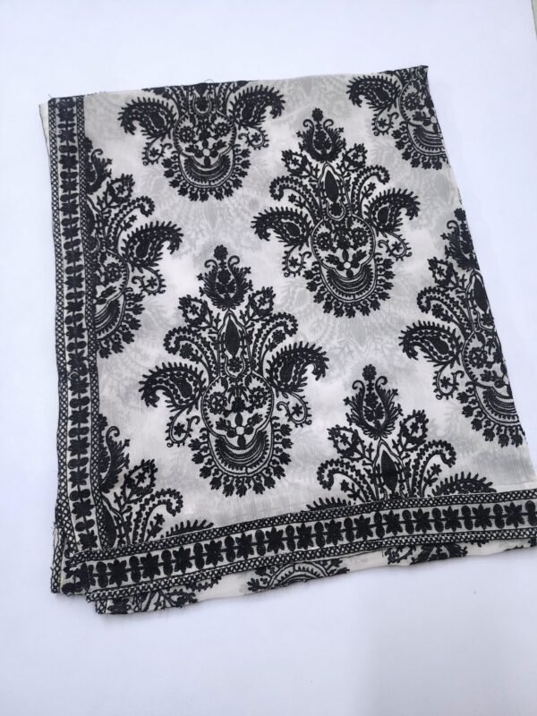 Crinkle Chiffon Embroidered Dupatta | White with Black