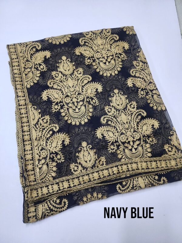Crinkle Chiffon Embroidered Dupatta | Navy Blue