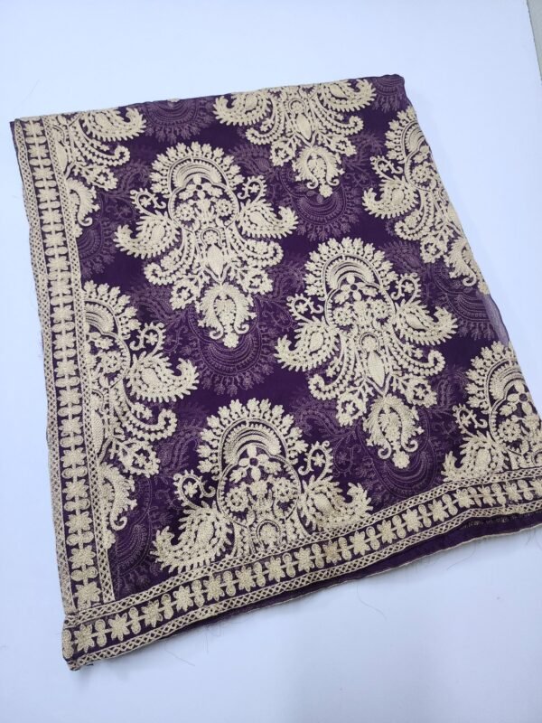 Crinkle Chiffon Embroidered Dupatta | Purple