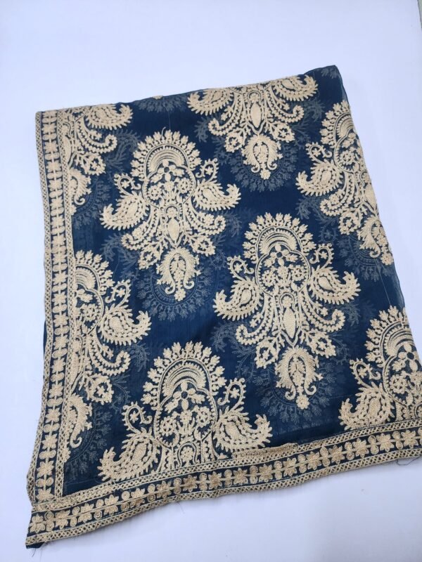 Crinkle Chiffon Embroidered Dupatta | Zinc Blue