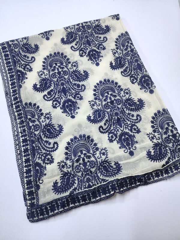 Crinkle Chiffon Embroidered Dupatta | White