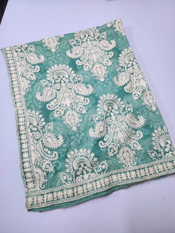 Crinkle Chiffon Embroidered Dupatta | Turquoise