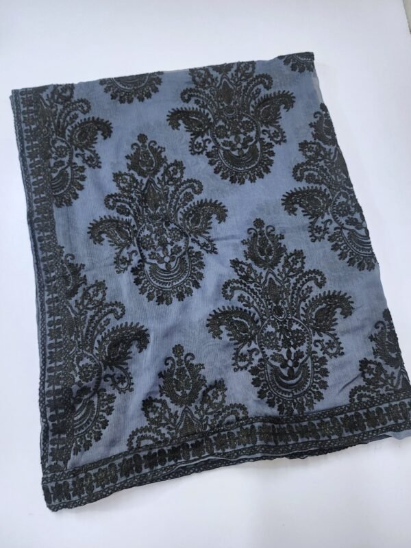 Crinkle Chiffon Embroidered Dupatta | Grey