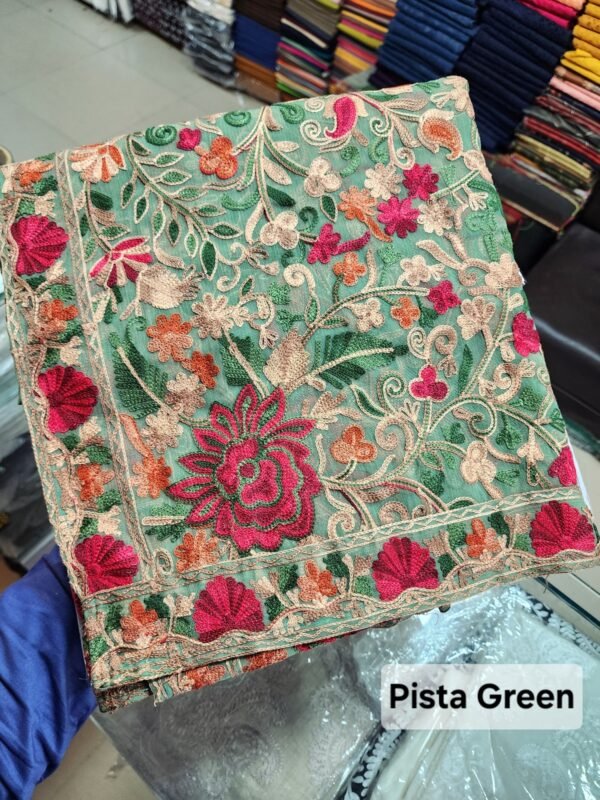 Crinkle Chiffon Aari Embroidered Dupatta Multi Color | Pista Green