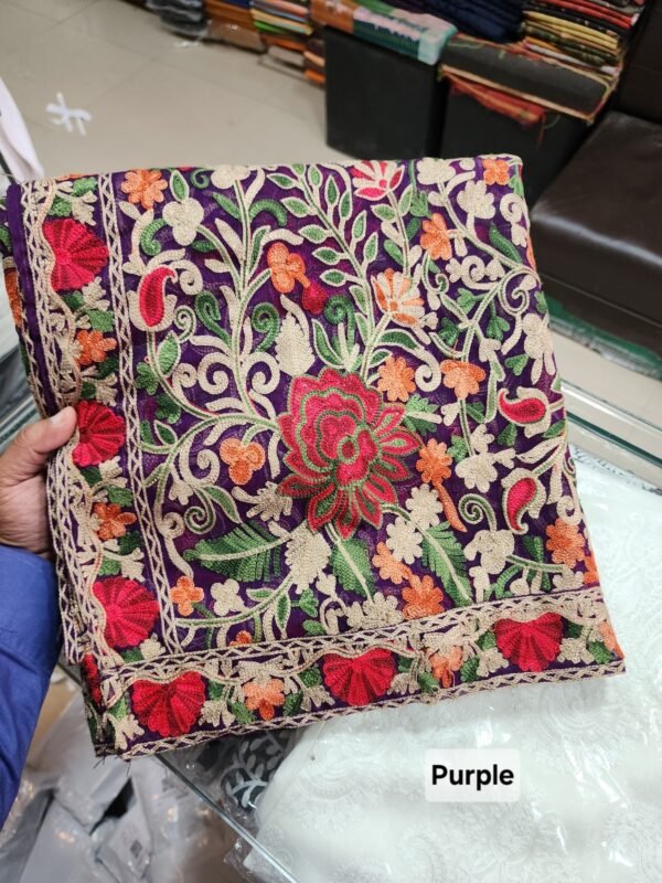Crinkle Chiffon Aari Embroidered Dupatta Multi Color | Purple