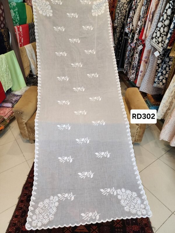 White Pure Lawn 4 Side Cutwork and Embroidered Dupatta Full Size Dyeable | RD302
