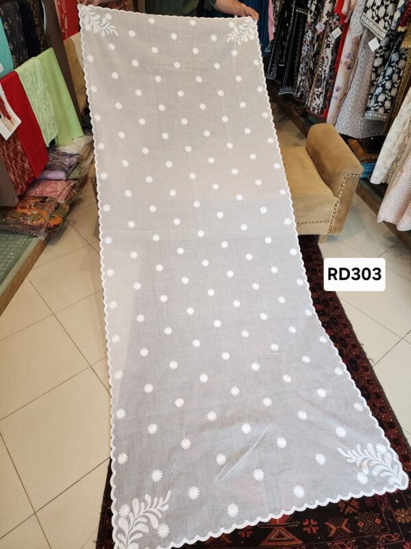 White Pure Lawn 4 Side Cutwork and Embroidered Dupatta Full Size Dyeable | RD303