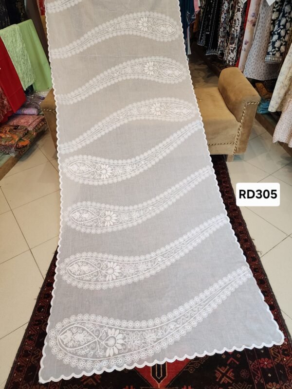 White Pure Lawn 4 Side Cutwork and Embroidered Dupatta Full Size Dyeable | RD305