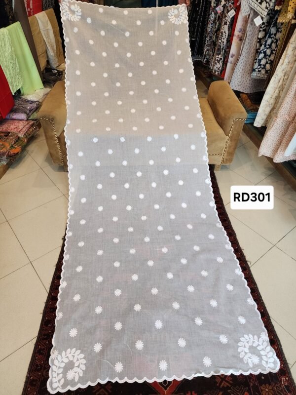 White Pure Lawn 4 Side Cutwork and Embroidered Dupatta Full Size Dyeable | RD301