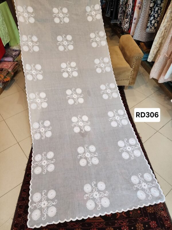 White Pure Lawn 4 Side Cutwork and Embroidered Dupatta Full Size Dyeable | RD306