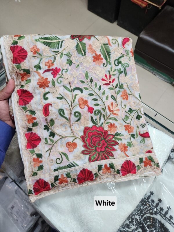 Crinkle Chiffon Aari Embroidered Dupatta Multi Color | White